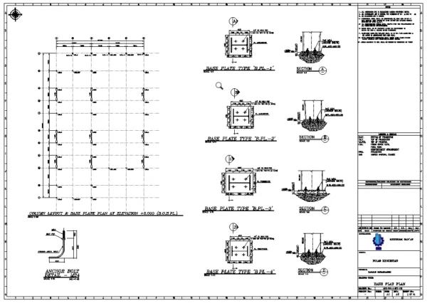 نمونهای از پلان ستون گذاری در AutoCAD